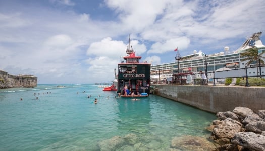 People swimming at Calico Jacks pirate ship