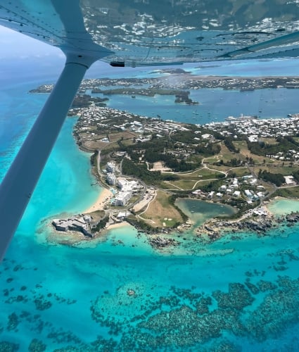 Aerial view of St. Regis Bermuda from small plane.