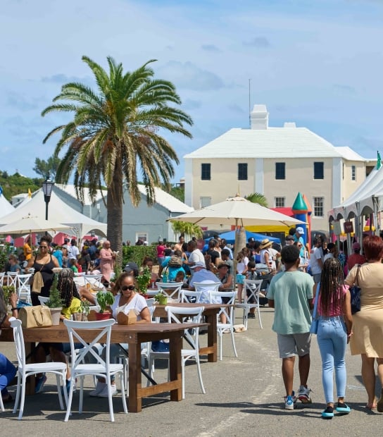 Wide view of a festival happening in the town of St. George.