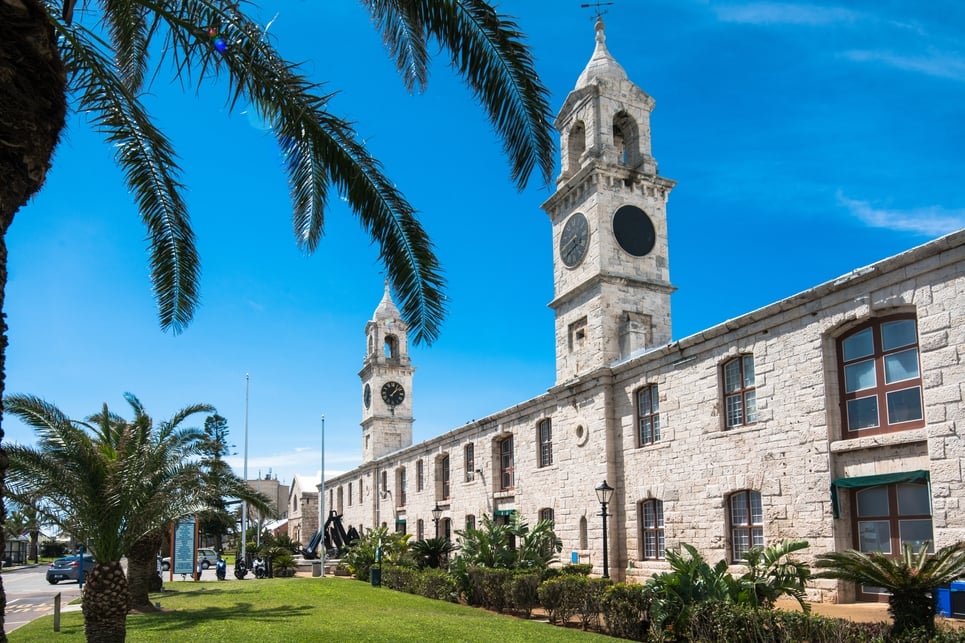 A wide angle of Dockyard's clocktower.